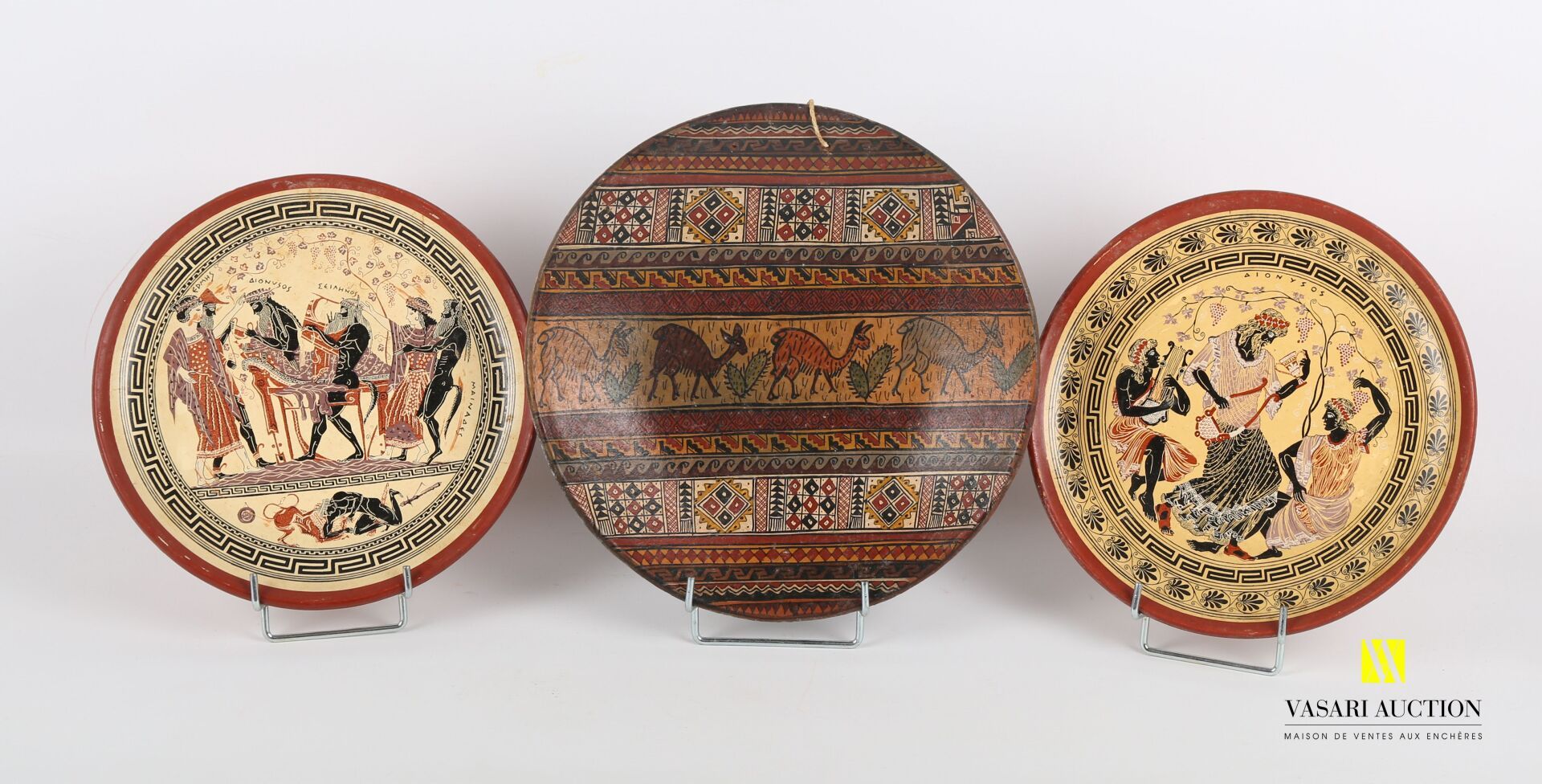 Null Lot including a pair of terra cotta plates with printed decoration of banqu&hellip;