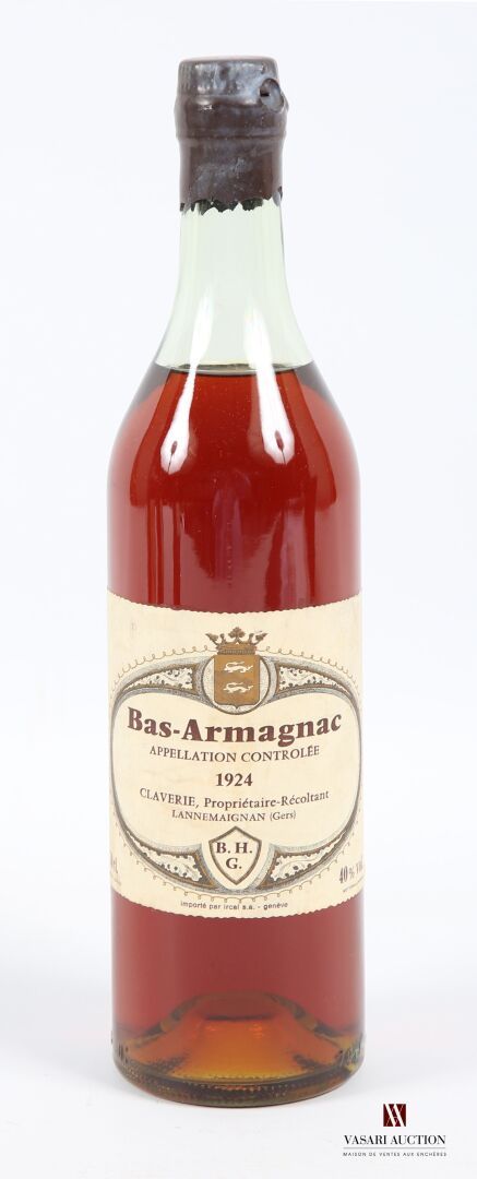 Null 1 bouteille	BAS ARMAGNAC mise Claverie Prop.		1924
	70 cl - 40°. Et. Un peu&hellip;