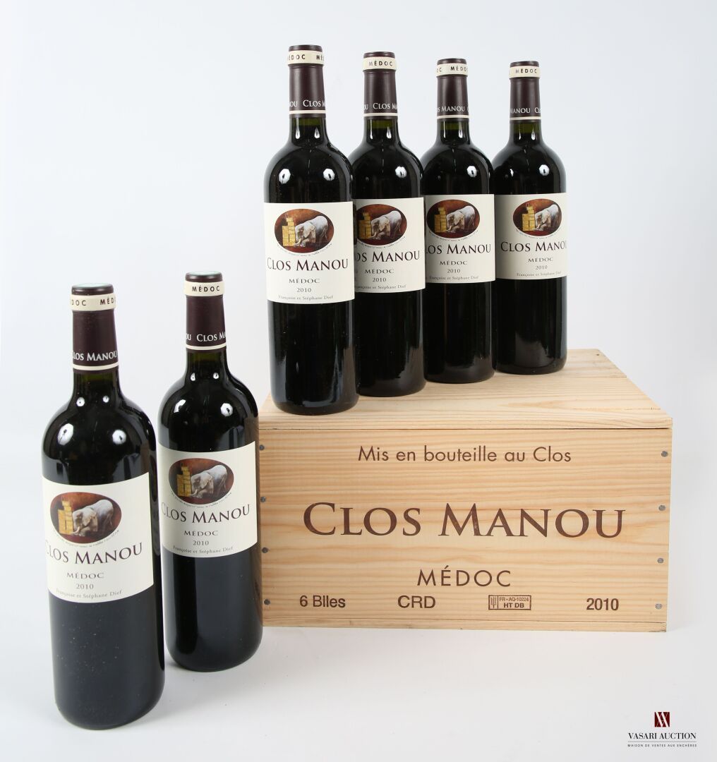 Null 6 bouteilles	CLOS MANOU	Médoc	2010
	Présentation et niveau, impeccables. CB&hellip;