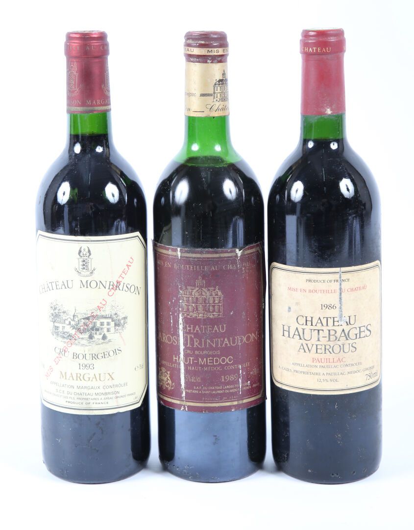 Null Lot de 3 blles comprenant :		
1 bouteille	Château MONBRISON	Margaux CB	1993&hellip;