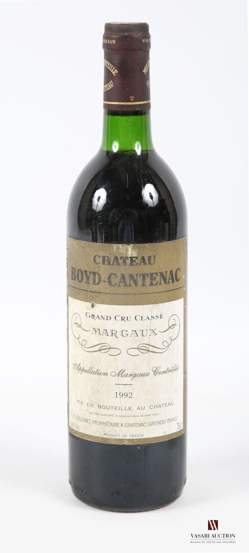 Null 1 bouteille	Château BOYD CANTENAC	Margaux GCC	1992
	Et. Tachée (1 petit acc&hellip;
