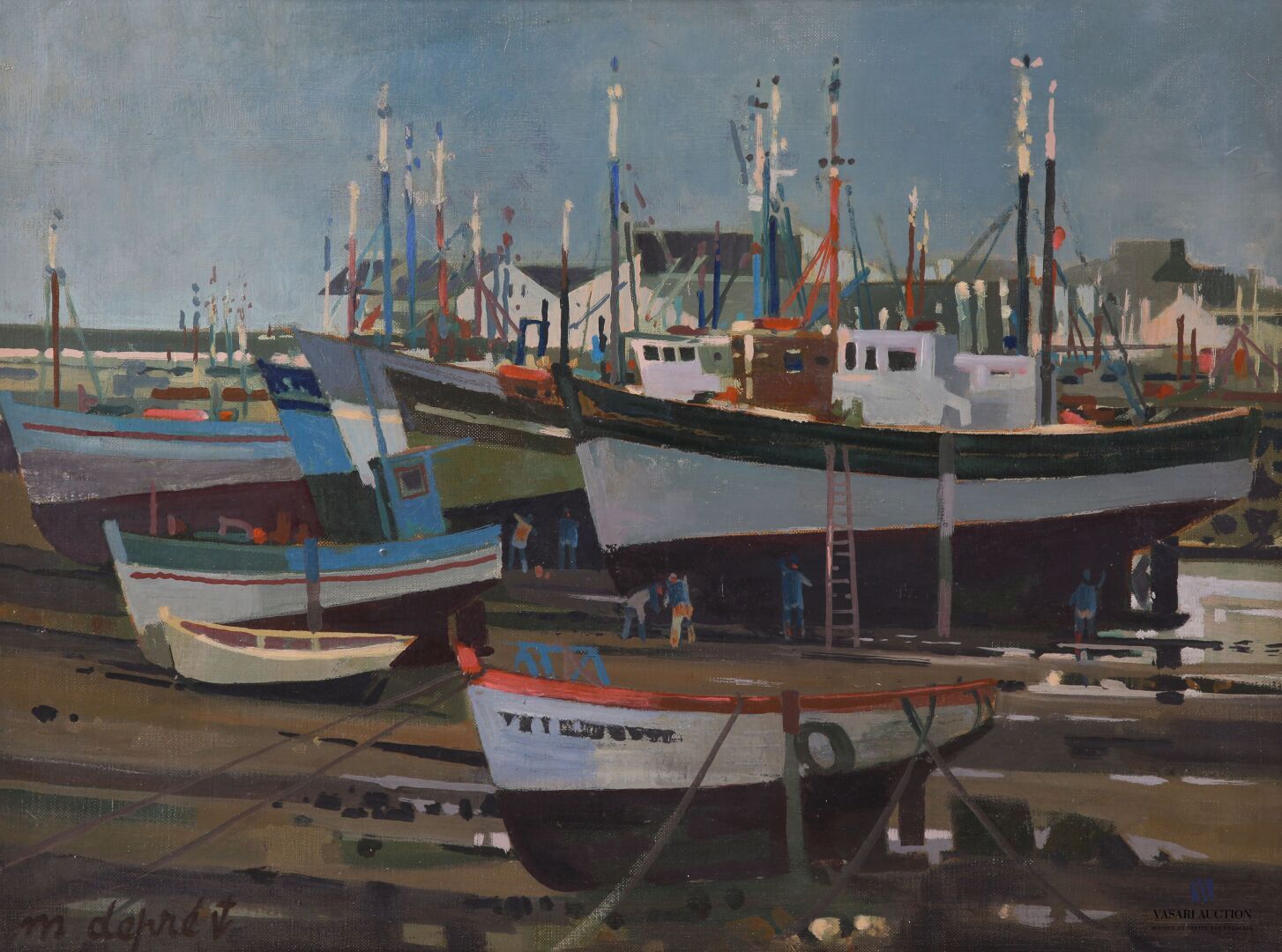 Null DEPRÉ Marcel (1919-1990) 
Thunfischfänger im Hafen bei Ebbe.
Öl auf Leinwan&hellip;