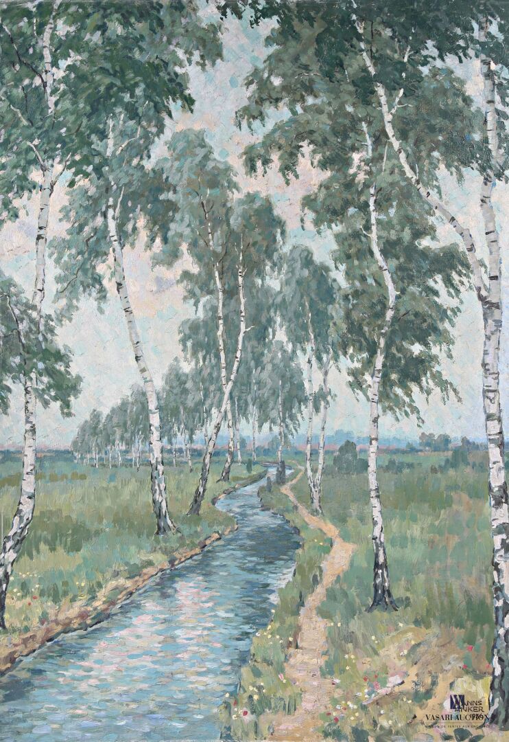 Null ANKER Hanns (XXème siècle
Chemin de long de la rivière flanquée de bouleaux&hellip;