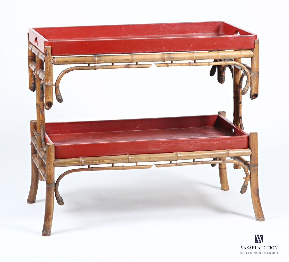 Null Bamboo sideboard with two red lacquered trays, resting on T-shaped uprights&hellip;