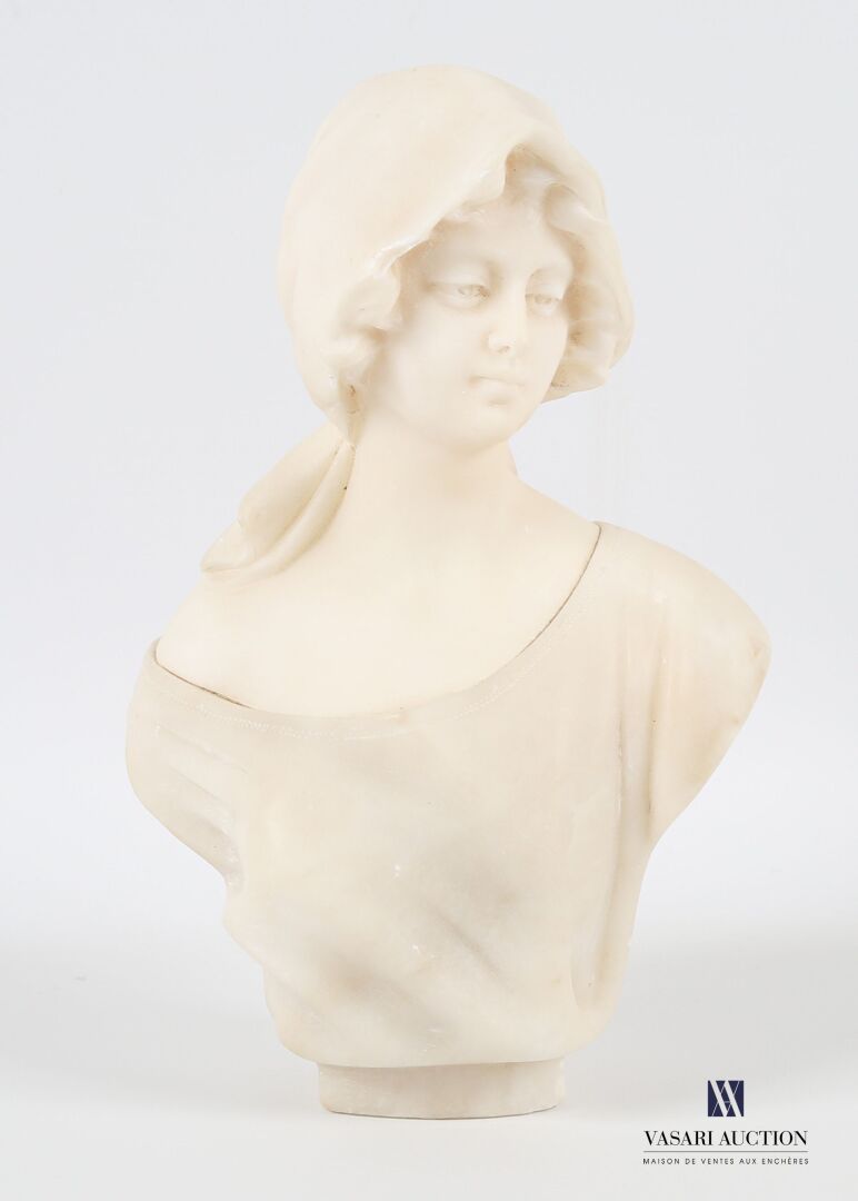 Null PUGI Guglielmo (c. 1850-1915)
Bust of young woman with scarf
Alabaster
Sign&hellip;