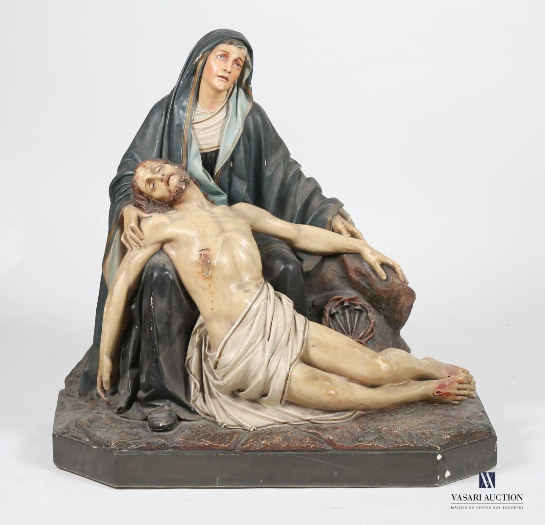 Null DIE RELIGIÖSE STATUE - PARIS
Pieta 
Bedeutende Skulptur aus polychromem Gip&hellip;