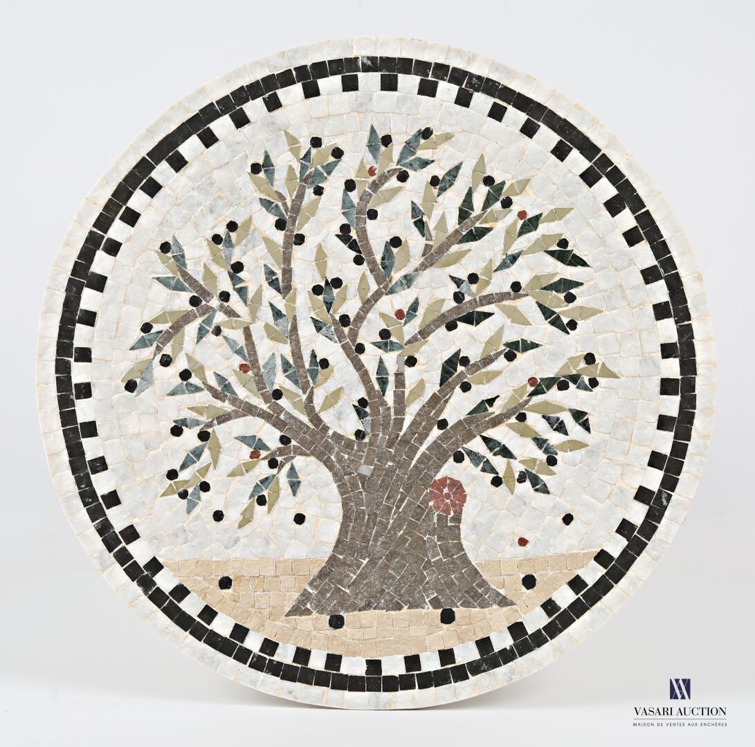 Null Panneau décoratif de forme ronde composé de tesselles contrecollées sur fib&hellip;