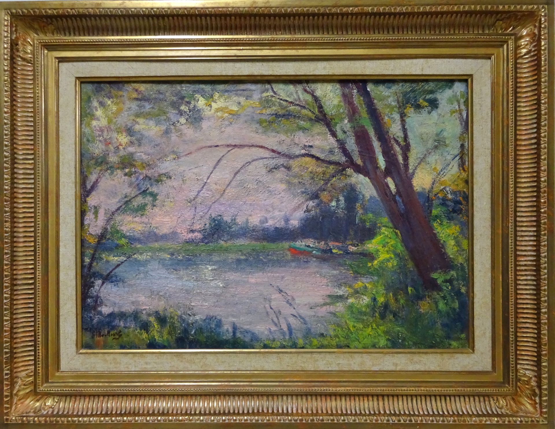 Null Georges LE MEILLEUR (1861-1945). Paysage à la rivière. Huile sur panneau si&hellip;