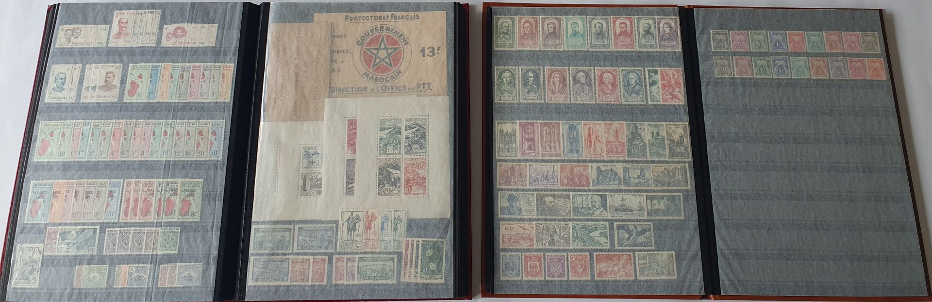 Null 邮票。法国殖民地和法语国家 + 法国。集齐新邮票。价值高。两本邮集。