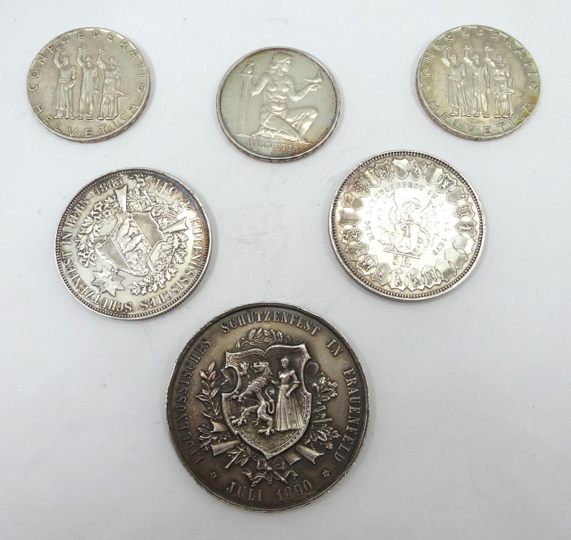 Null Lot de six médailles suisses en argent: Heil dir Helvetia, 1890; Das Schwer&hellip;