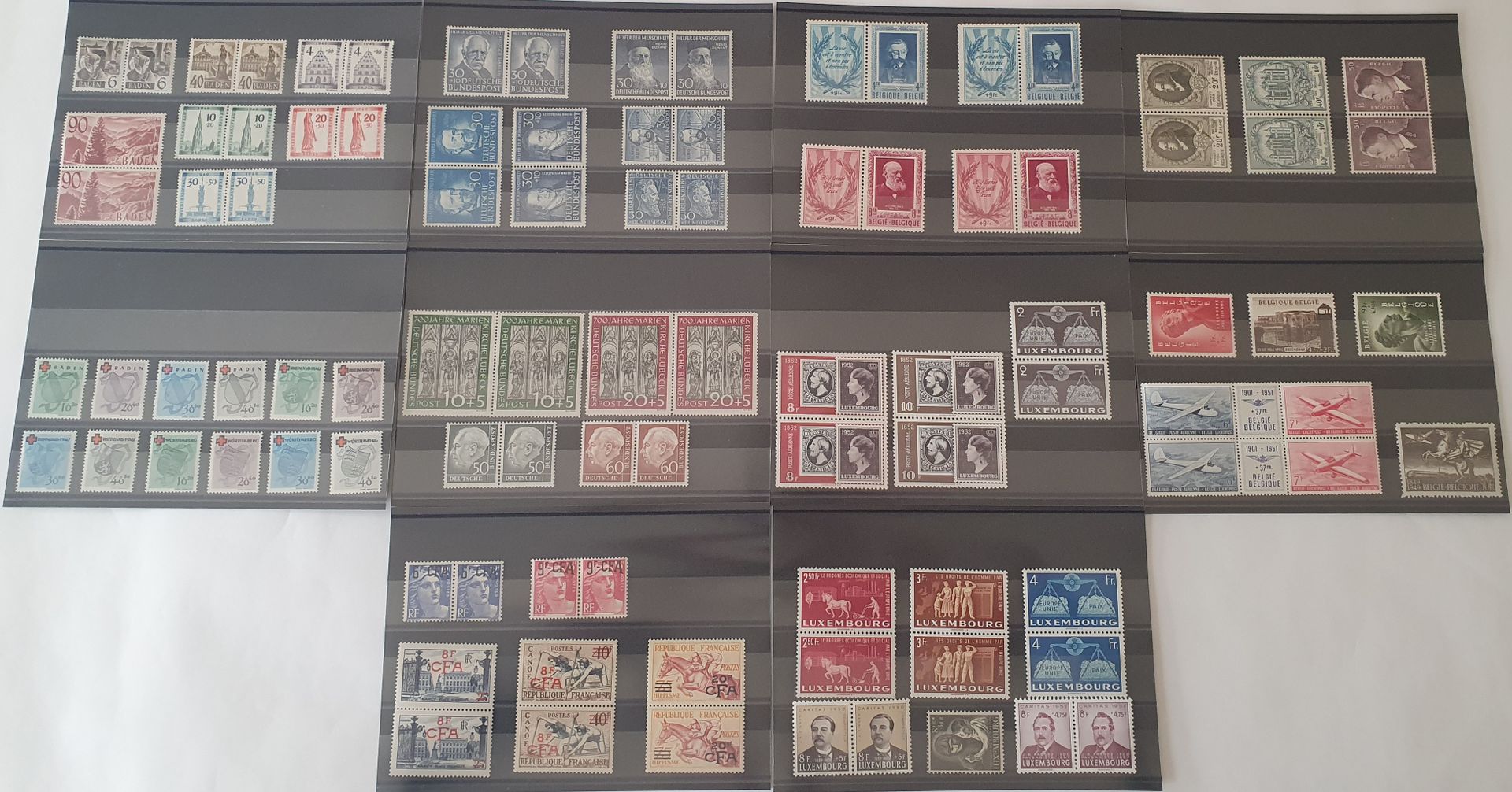 Null 邮票。比利时、德国、卢森堡、留尼汪、巴登。精选无铰链（MNH，**）铸币邮票，共10版。Yvert 和 Tellier 价值 6293 欧元。