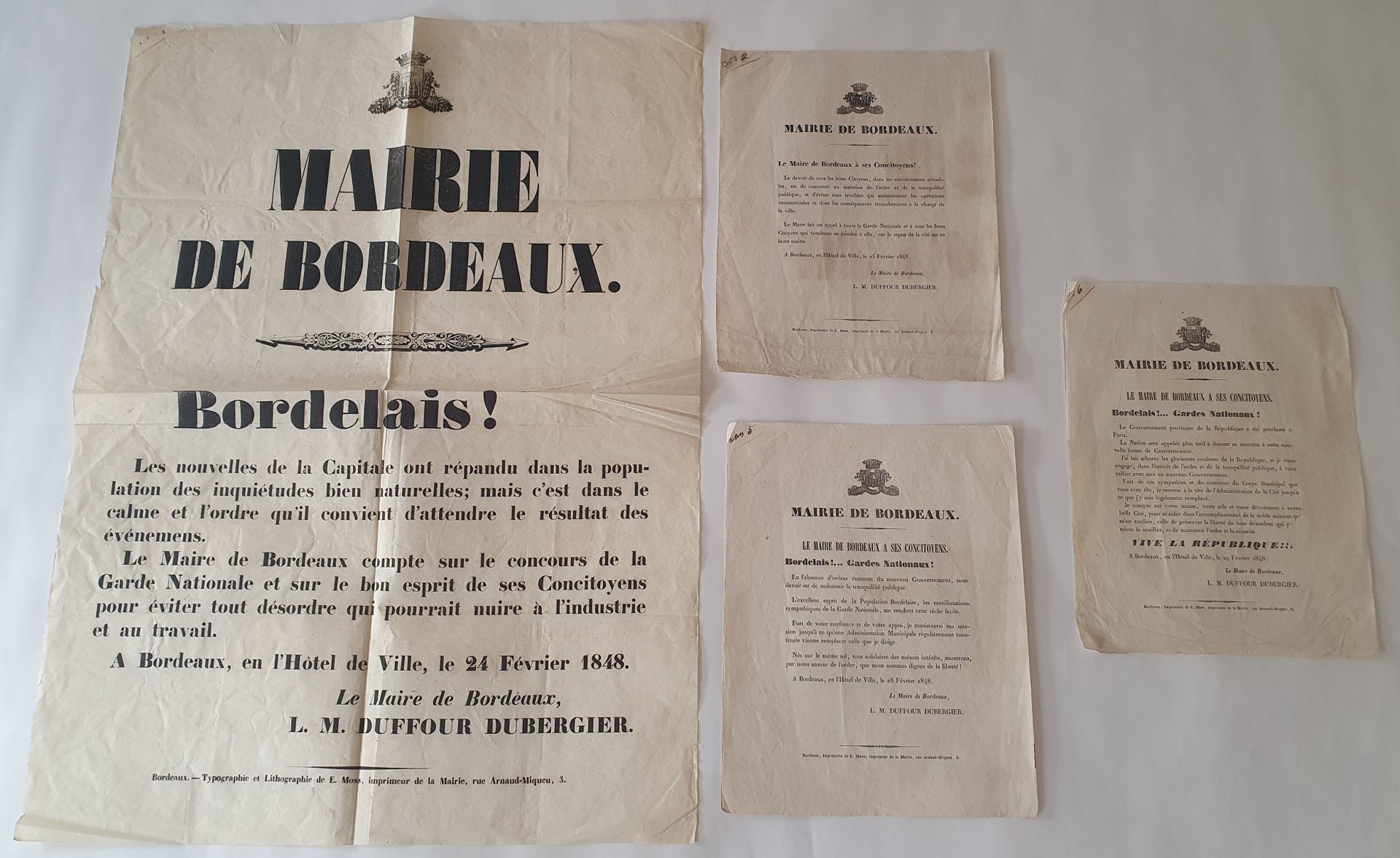Null Affiches Bordeaux. Révolution 1848. 4 affiches de la mairie de Bordeaux dat&hellip;