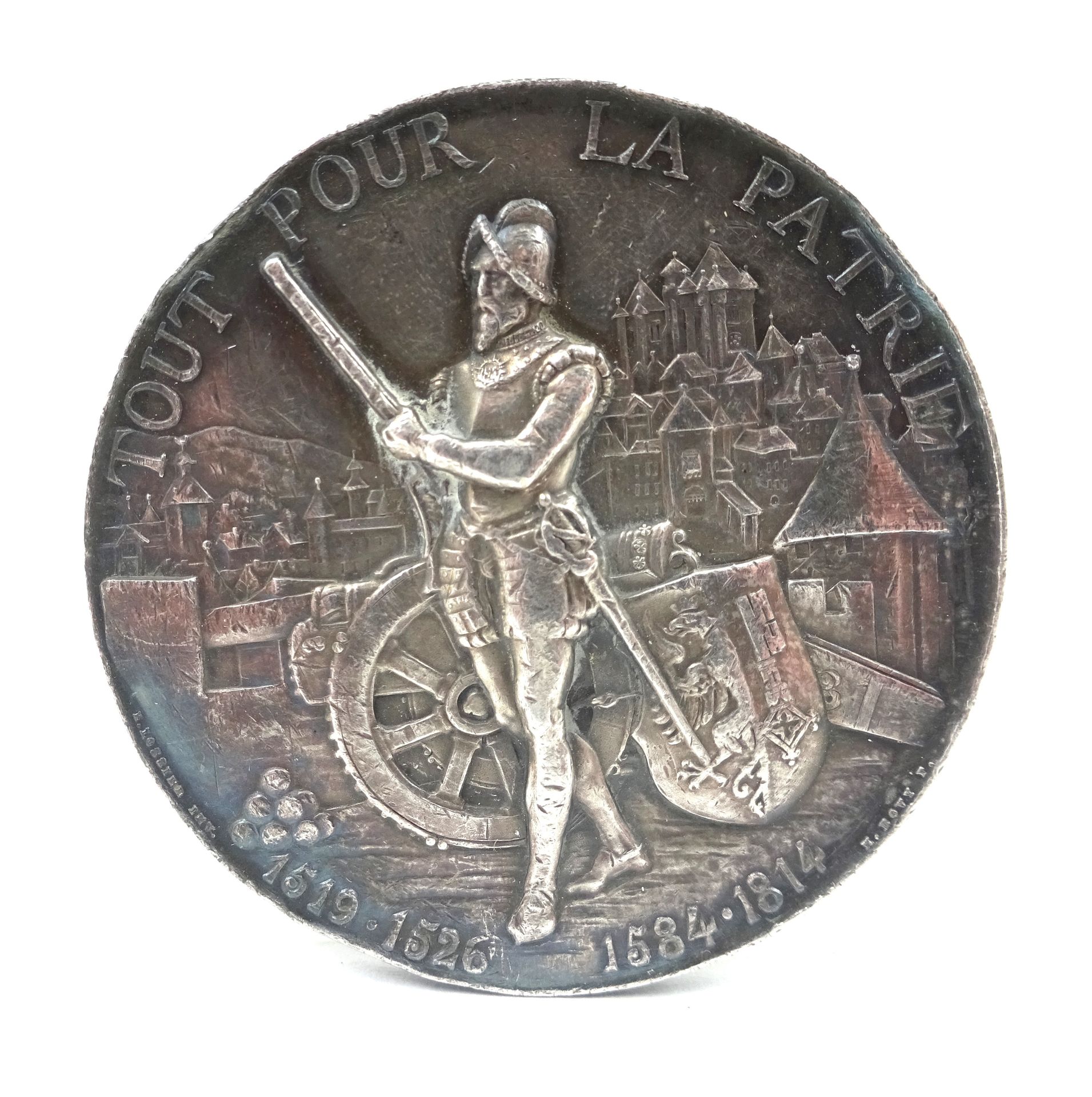 Null 瑞士银质奖章，Tir fédéral à Genève，1887 年。直径：4.8 厘米。净重 38.58 克。轻微变形。