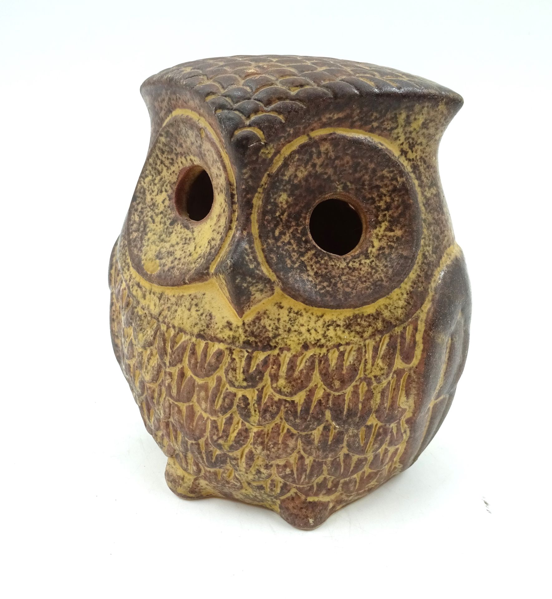 Null Salvadanaio in ceramica con gufo bifronte. Altezza: 14 cm
