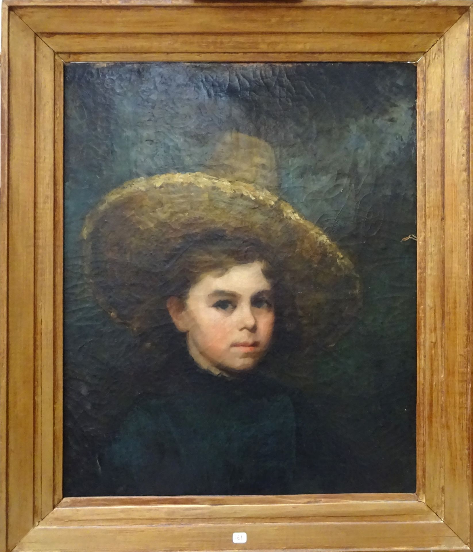 Null Ecole de la fin du XIXe siècle. Portrait d'enfant au chapeau. Huile sur toi&hellip;