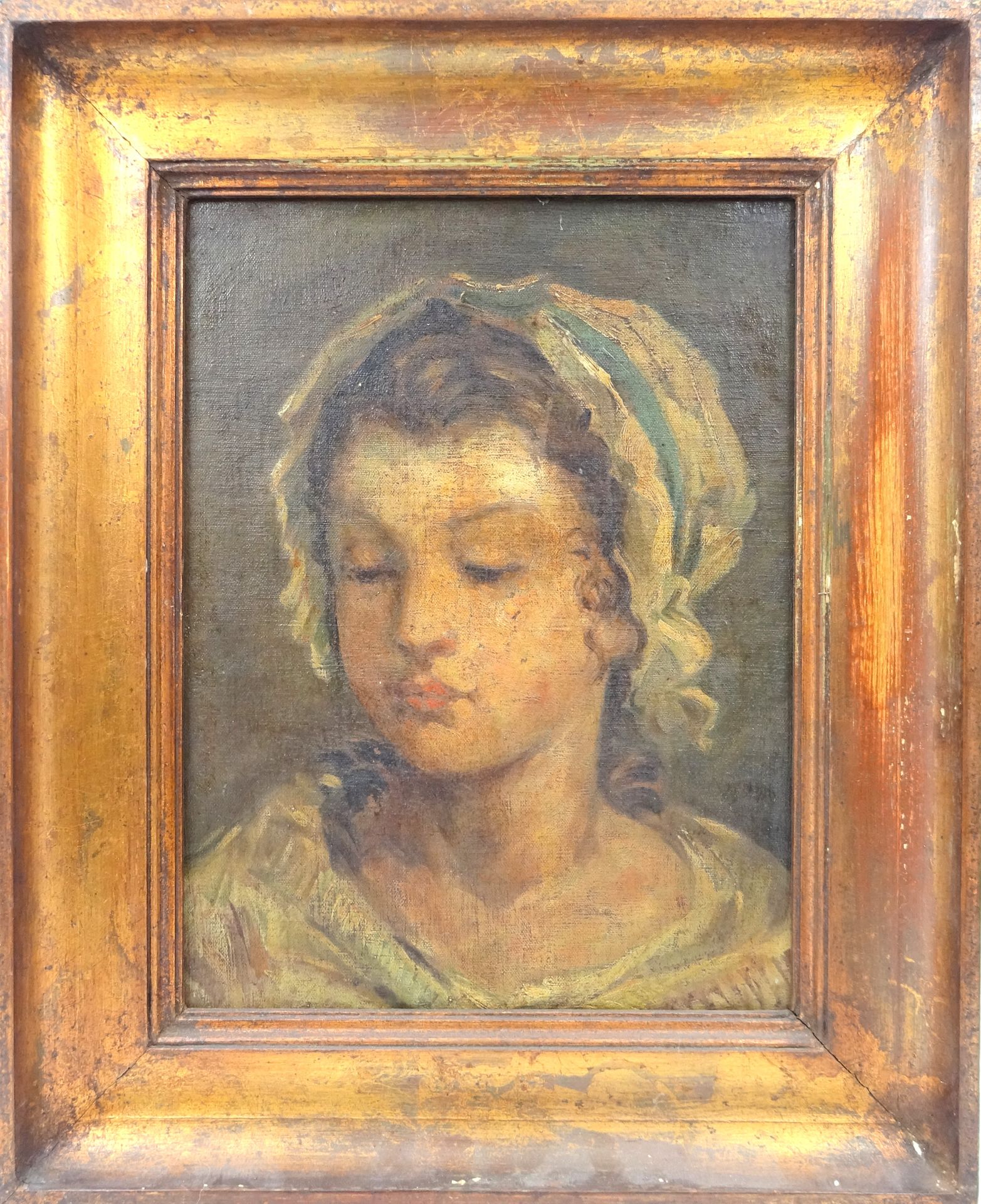 Null Ecole du XIXe siècle. Portrait de jeune fille. 35 x 27 cm. Enfoncement au n&hellip;