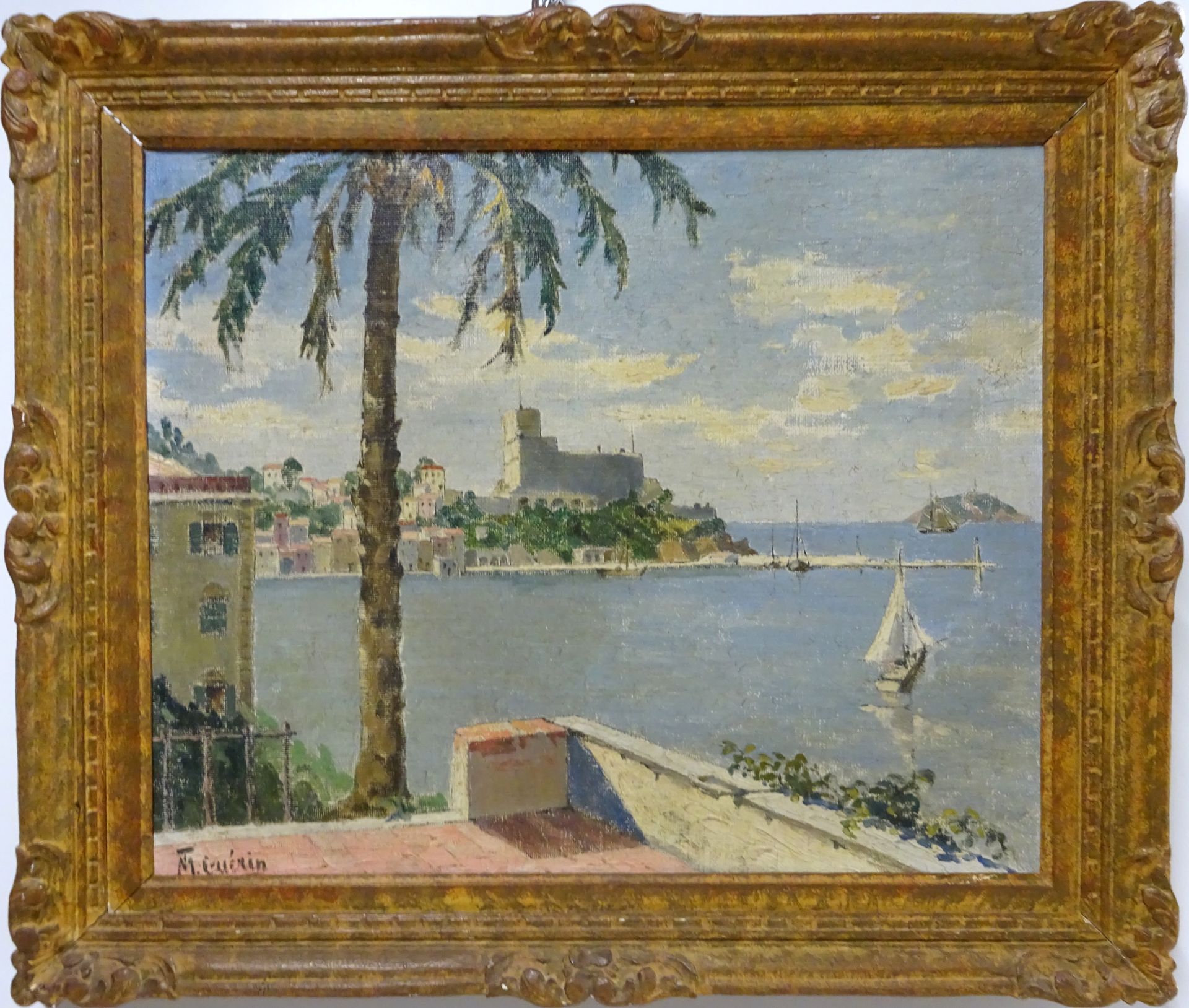 Null Marie-Thérèse GUÉRIN (1890-?). Vue d'un port de Méditerranée. Huile sur toi&hellip;