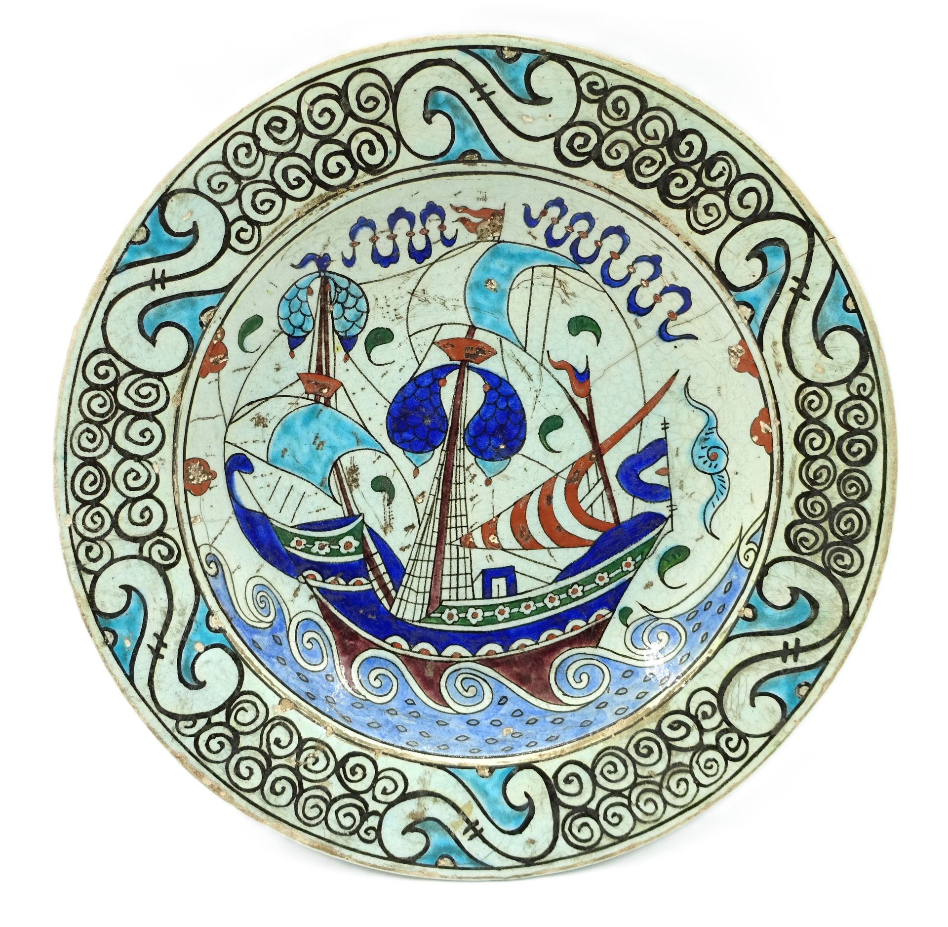 Null Piatto Tabak con decorazione di nave, Turchia, probabilmente Kütahya, XIX s&hellip;