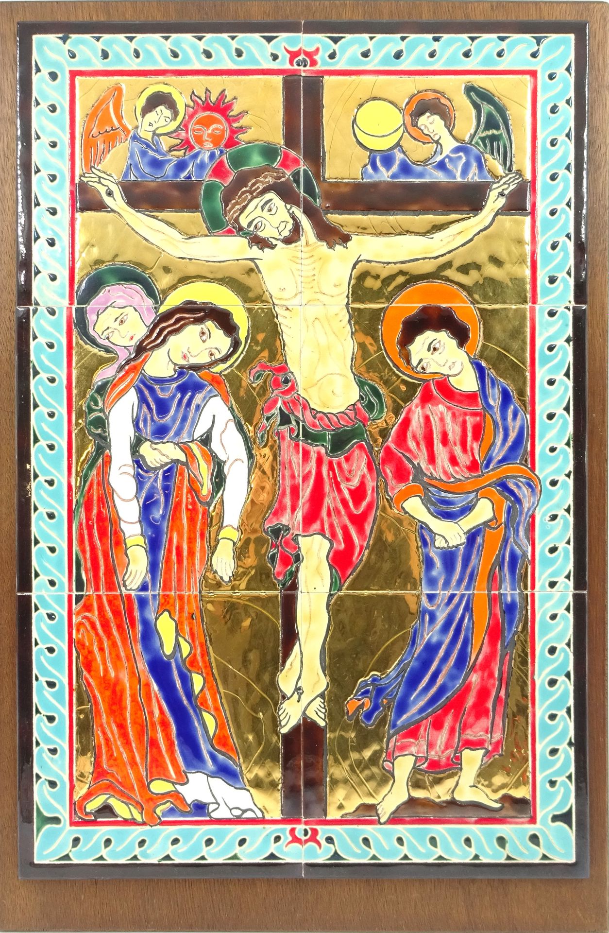 Null La Crucifixion. Icone constituée de six carreaux de céramique. 45 x 30 cm. &hellip;