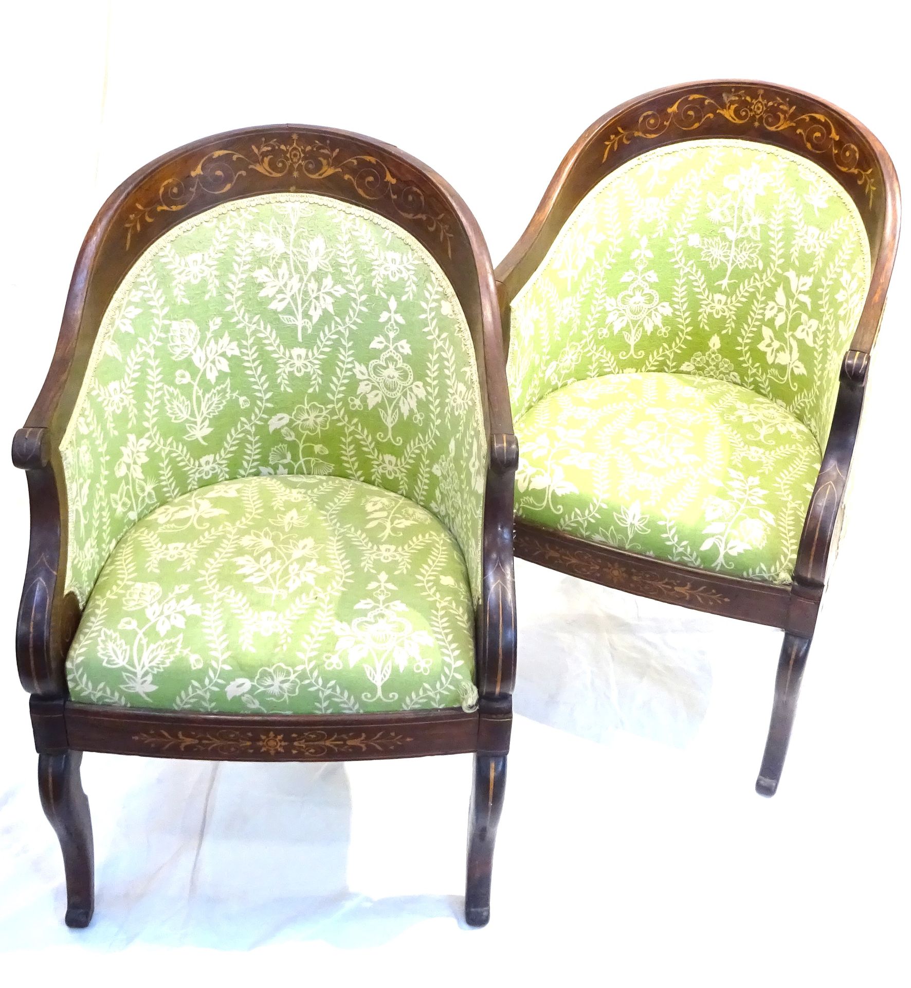 Null Paire de fauteuils gondole Charles X marquetés de filets floraux en citronn&hellip;