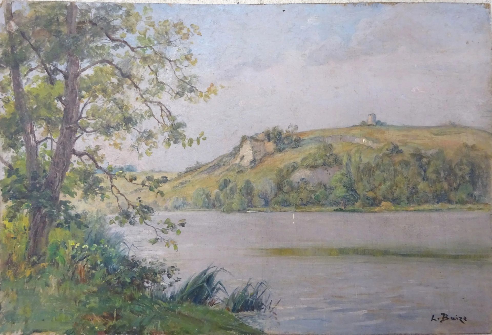 Null Léon BAIZE (1848-?). Paysage à la Seine. HSP SBD. 20,5 x 30 cm (rayure).