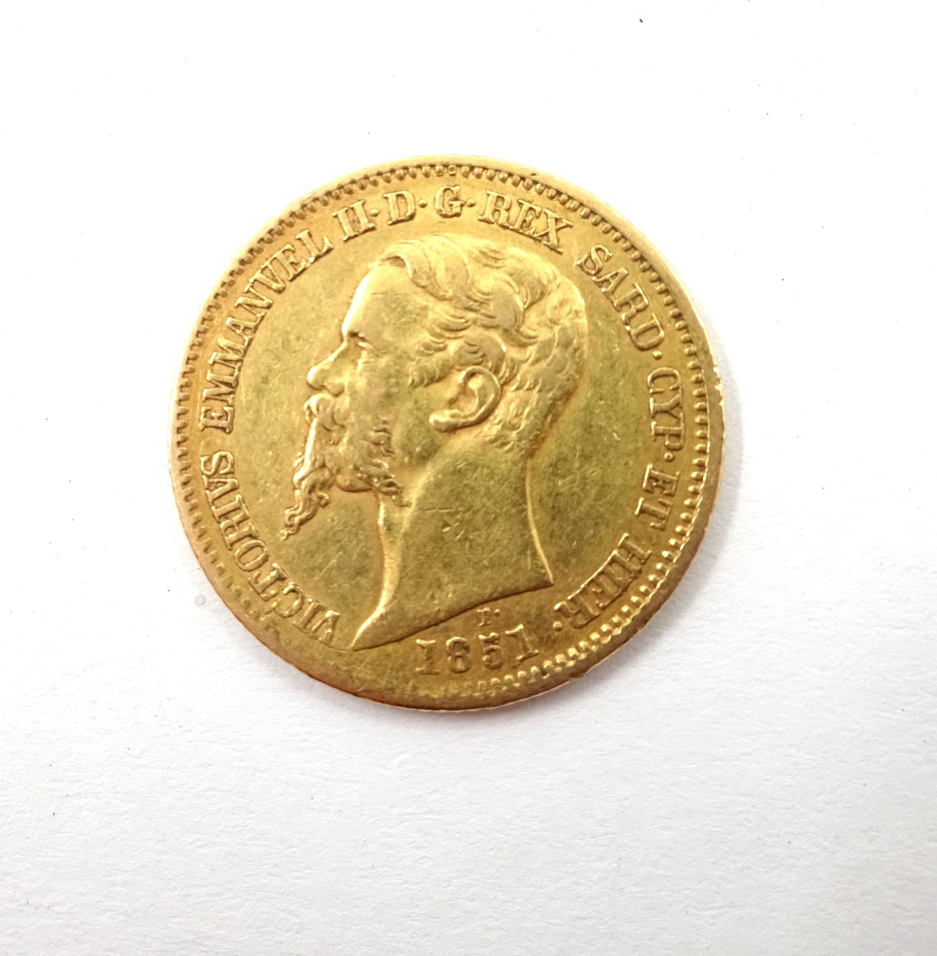 Null 维克多-伊曼纽尔二世20里拉金币，1851年。