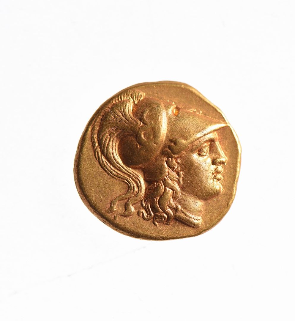 Null 叙利亚王国：塞琉古一世（公元前323-280年）黄金国度。底格里斯河的塞琉西亚（约公元前300年）。8,56 g.雅典娜右首，戴着科林斯式头盔，上面有&hellip;