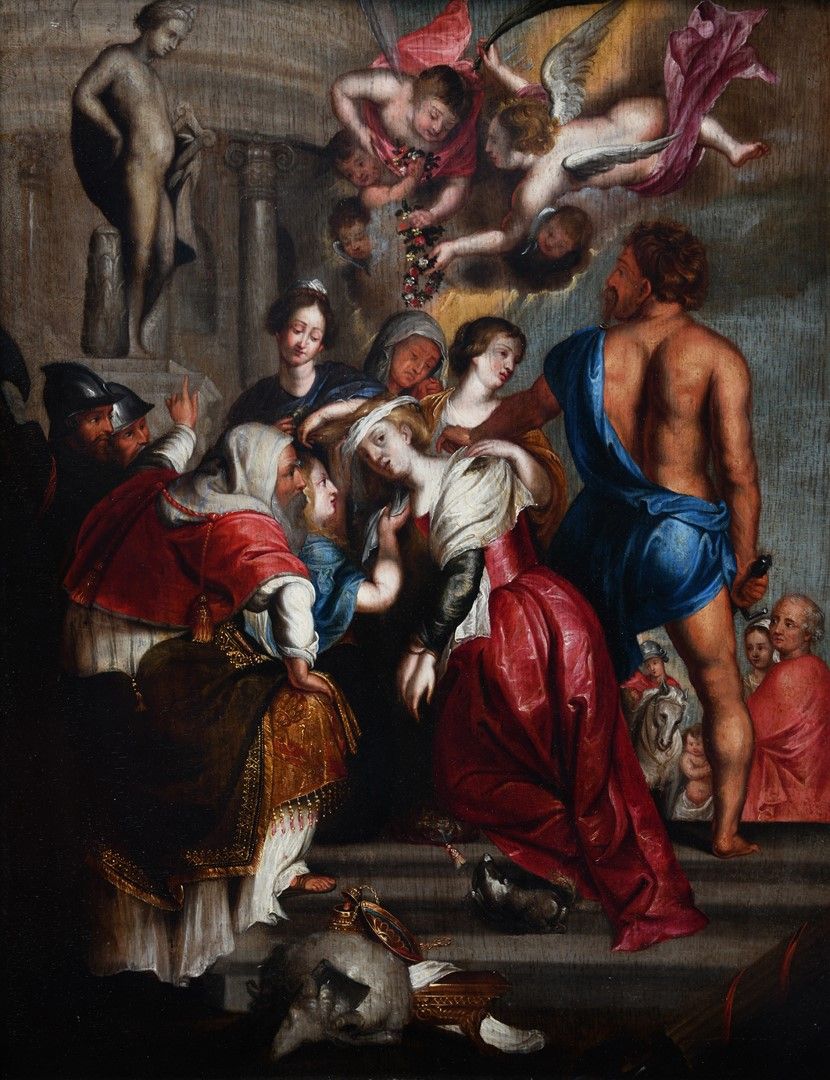 Null Ecole flamande vers 1600. "Le martyr de Sainte-Catherine". Huile sur pannea&hellip;