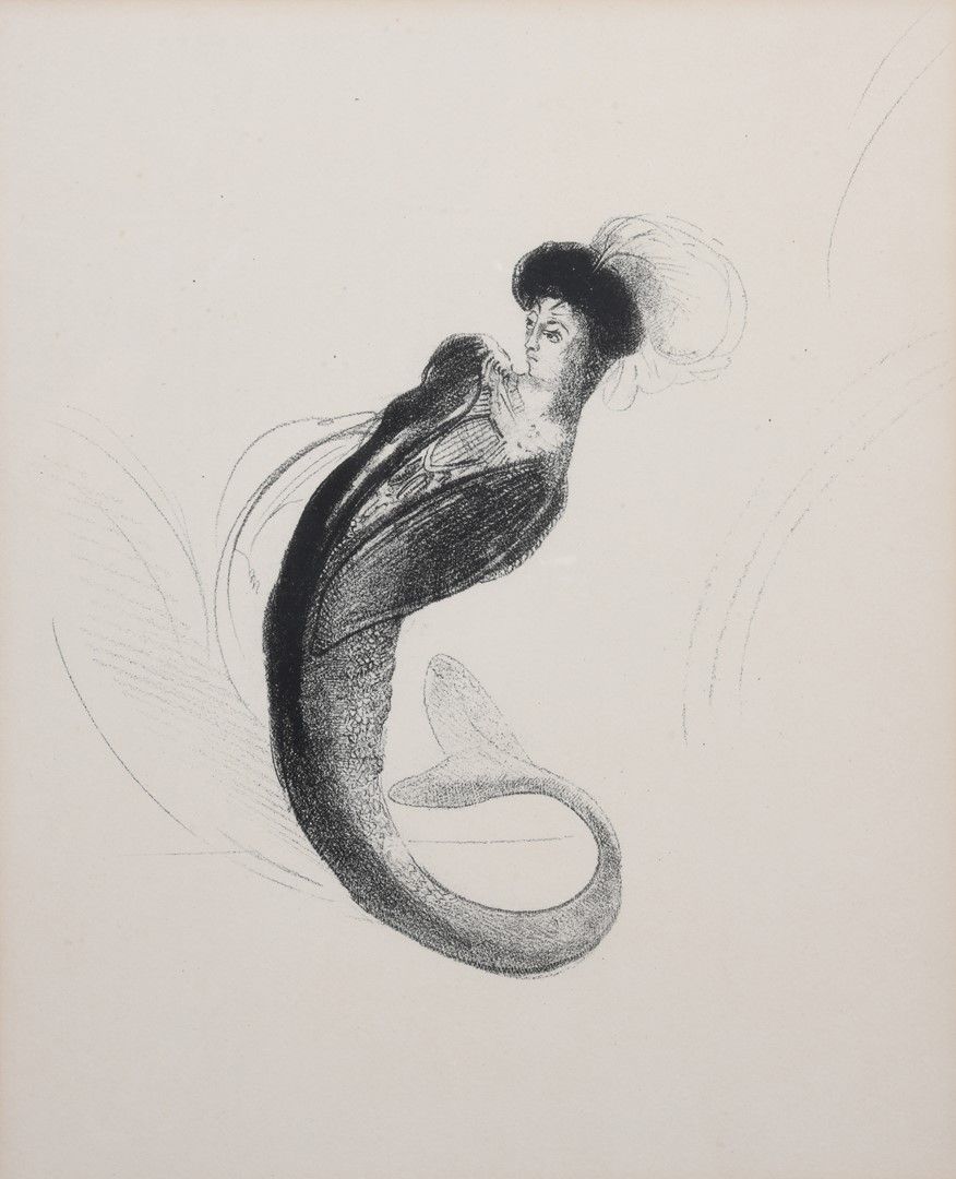 Null Odilon REDON (1840-1916) "La sirène". Lithographie, épreuve sur vélin , pro&hellip;