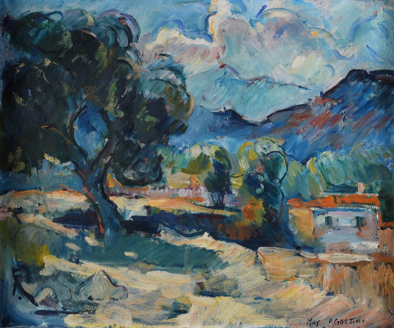 Null Max AGOSTINI (1914-1997). "Paysage de Provence". Huile sur toile signée en &hellip;
