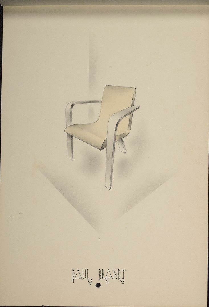 Null 保罗-布兰特（1883-1952）。扶手椅。家具设计项目，1932 年。康松纸上的素描，覆盖有描图纸，黑色铅笔，彩色高光，有签名和日期。尺寸 36.5&hellip;