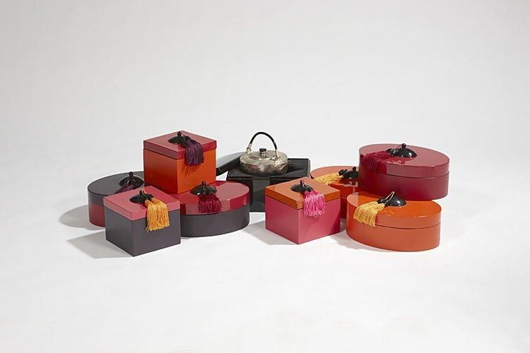 COMAR Agnès Design Lot de 8 boîtes carrées et ovales en bois laqué orné de passe&hellip;
