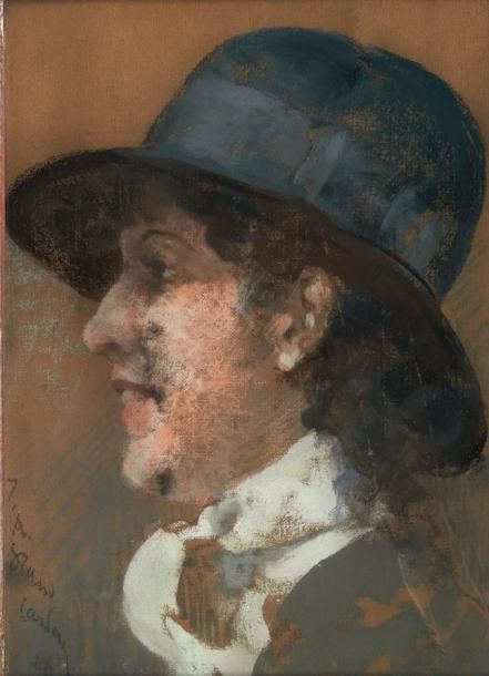 GRAND-CARTERET Jean-Albert (1903-?) Portrait de femme de profil au chapeau Paste&hellip;