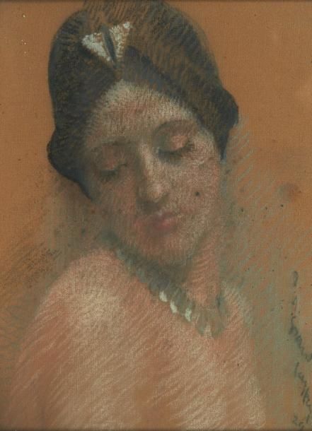 GRAND-CARTERET Jean-Albert (1903-?) Portrait d'une jeune femme au chapeau noir P&hellip;