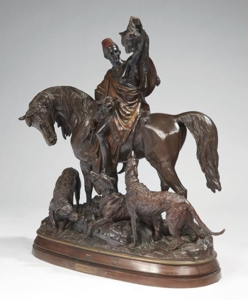 WAAGEN Arthur (1869-1910) Kabyle au retour de la chasse Bronze à patine polychro&hellip;