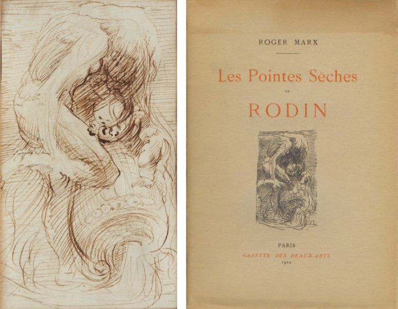 RODIN Auguste (1840-1917) Femme, enfants et urne renversée Dessin à l'encre bist&hellip;