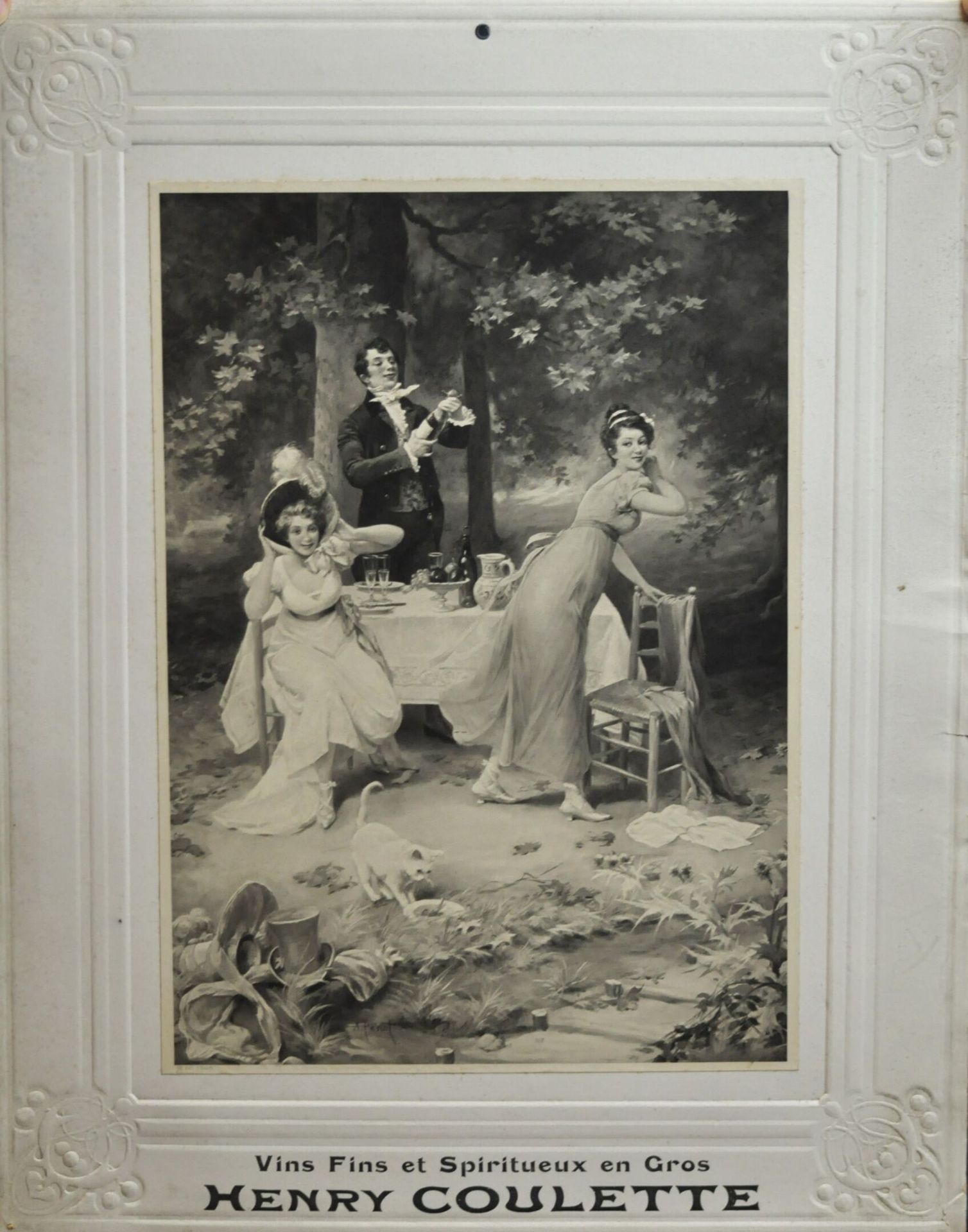 Null [广告]。一套4个支架--各种机构。

2个女人和1个男人在野餐，签名为A.Penot，在纸板上粘贴的工艺。

47,8cm x 38cm，图像34c&hellip;