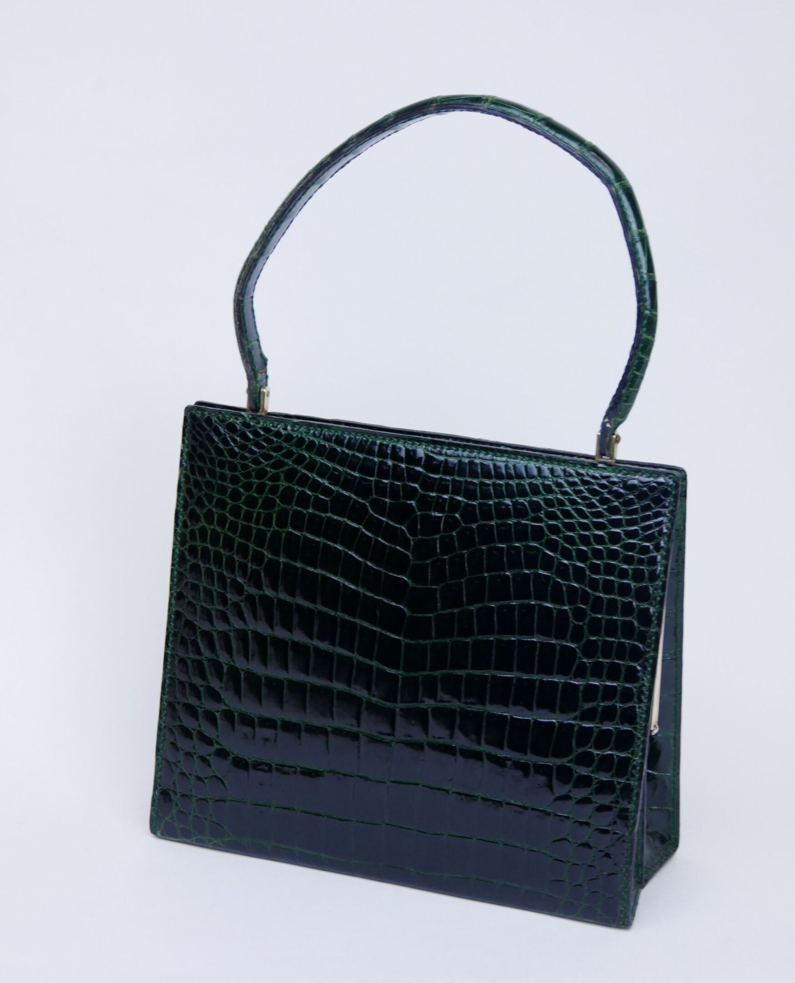 Null Evening bag with two handles in green crocodile, gold metal clasp containin&hellip;