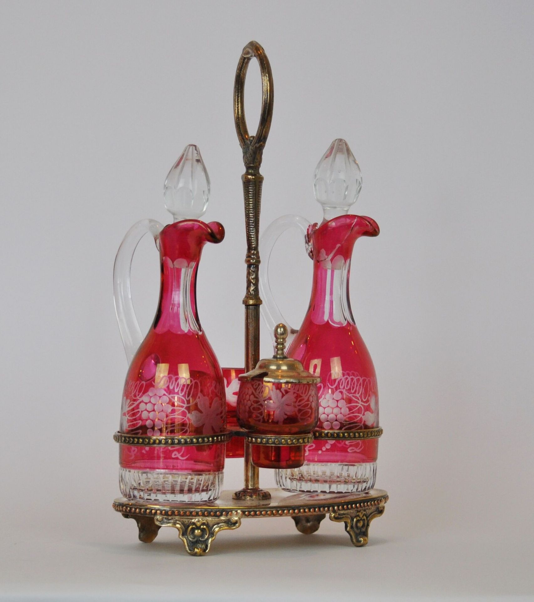 Null Oil and vinegar cruet with their mustard pots in red tinted Bohemian crysta&hellip;