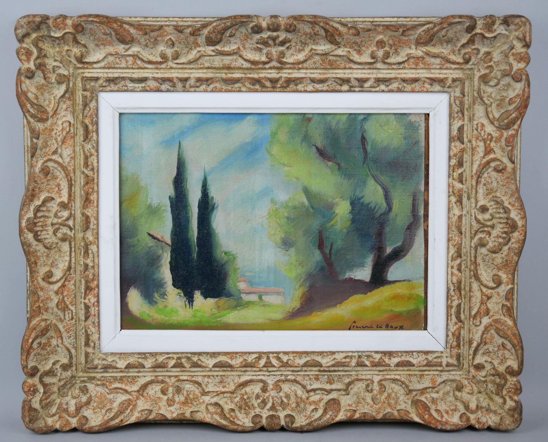 Null 夏尔-皮卡-勒杜(Charles PICARD LE DOUX) (1881-1959)

山谷底部的房子

粘贴在Isorel上的布面油画，右下方有&hellip;