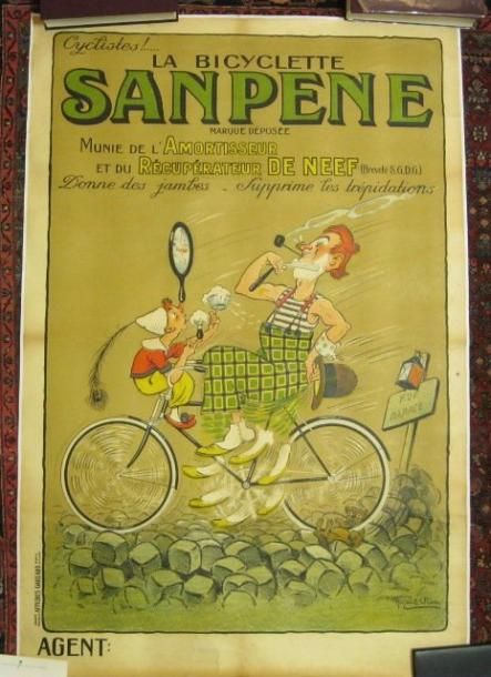 Null AFFICHE: LA BICYCLETTE SANS PEINE, Signée RAOUL VION vers 1920. Affiche pol&hellip;