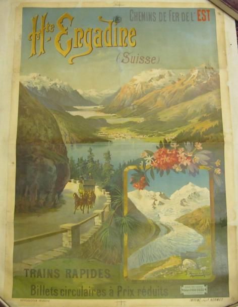 Null AFFICHE: CHEMINS DE FER DE L'EST, Signée Hugo d'ALESI vers 1895. Haute Enga&hellip;