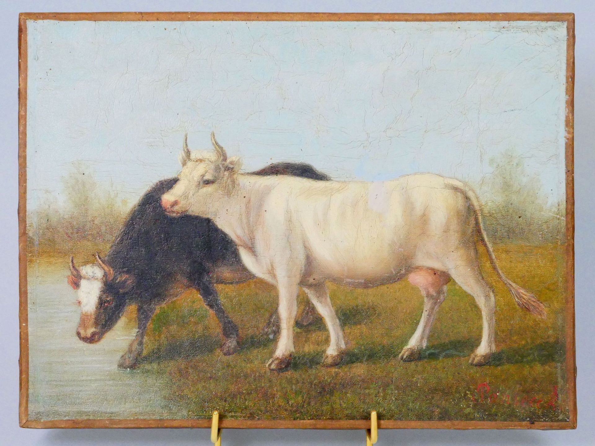 Null School of the end of the 19th century 
Cows 
Oil on canvas signed lower rig&hellip;