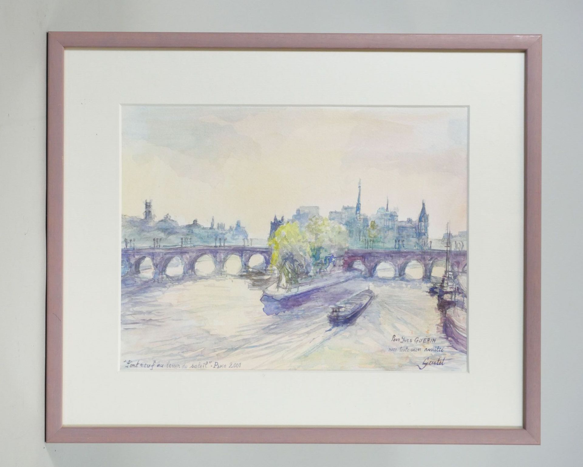Null 克劳德-甘特（1945-2015年）
"日出时分的新桥"。
纸上水彩画，右下方有签名和题词
左下方有标题和日期 "巴黎2001"。
尺寸 : 22 x&hellip;