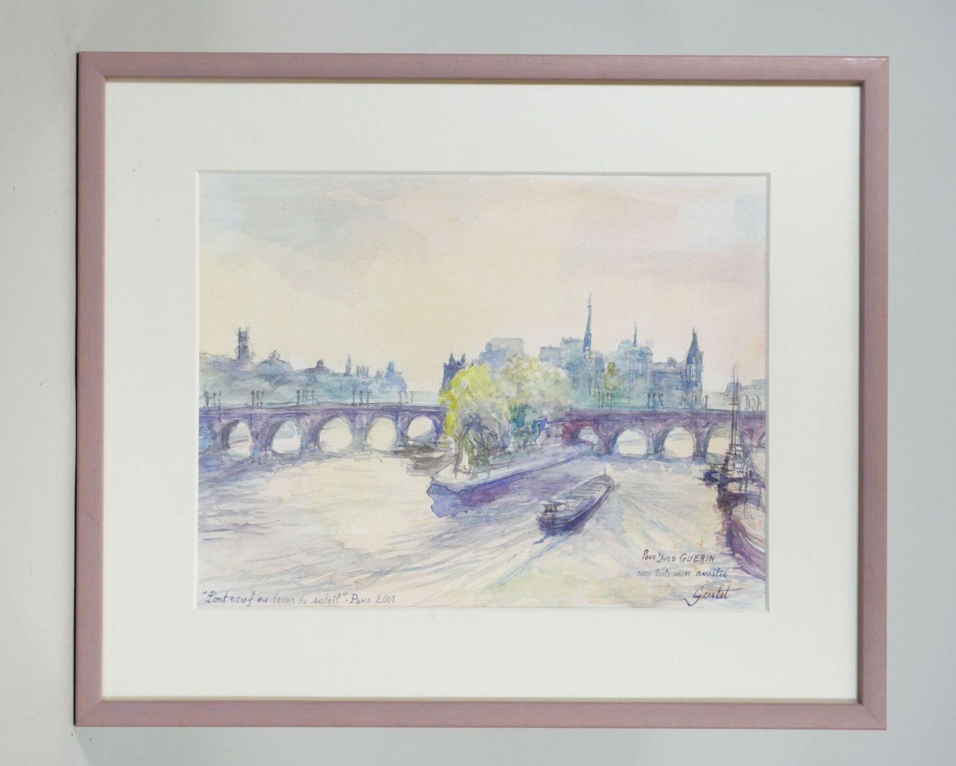 Null Claude GENTET (1945-2015)
"Pont Neuf al amanecer".
Acuarela sobre papel fir&hellip;