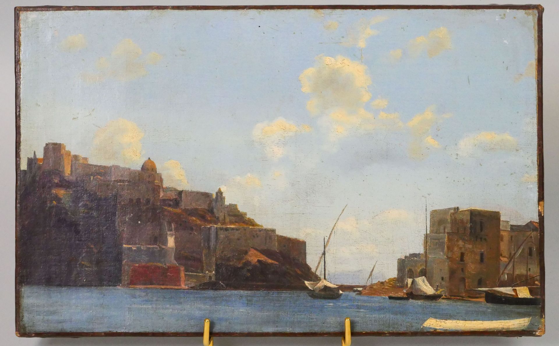 Null School of the XIXth century 
Mediterranean port, Ischia ? 
Oil on canvas 
D&hellip;