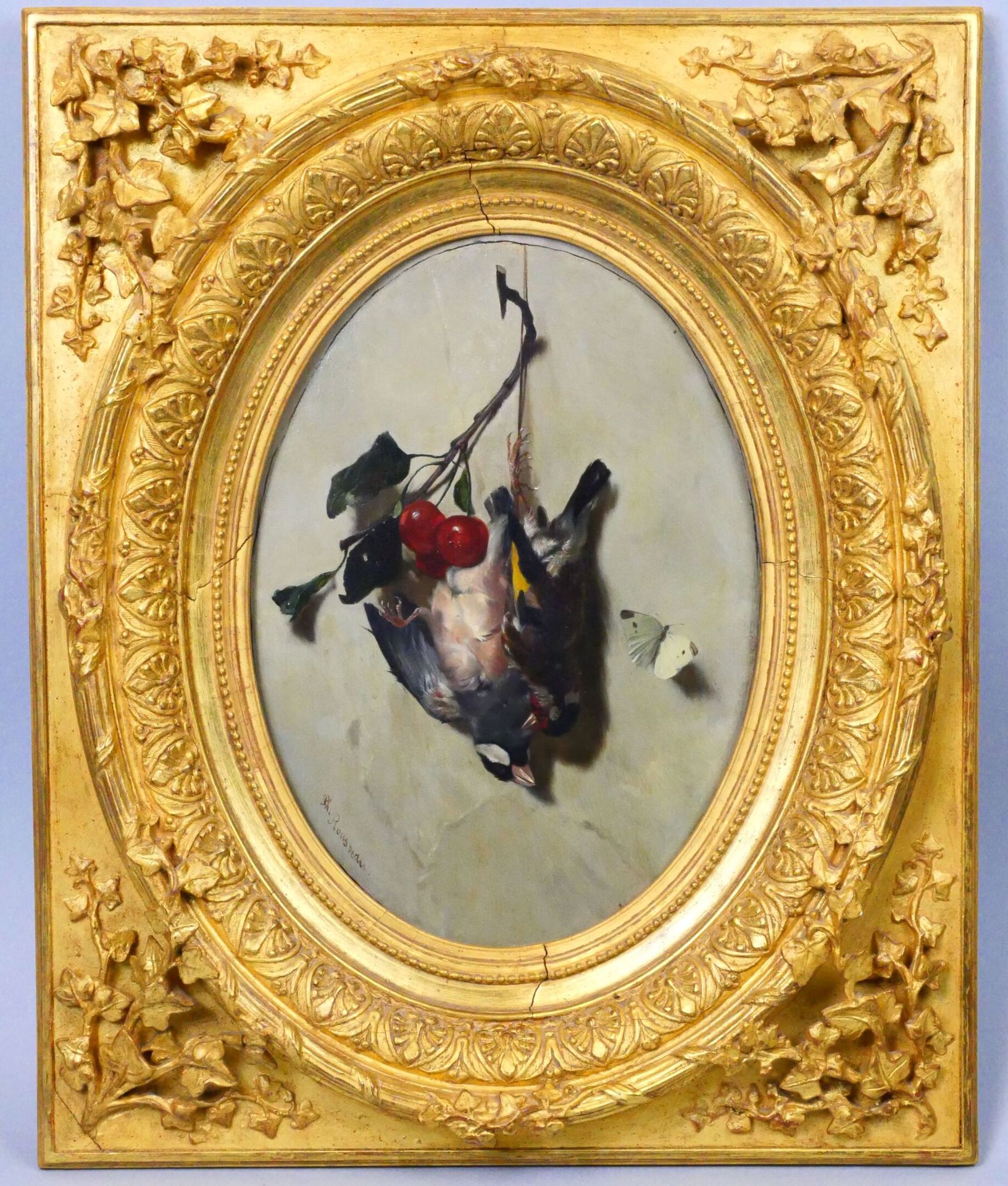 Null 菲利普-卢梭(Philippe ROUSSEAU) (1816-1887)
鸟、樱桃和蝴蝶的静物画
椭圆形面板上的油画，左下方有签名。
尺寸：33 x&hellip;
