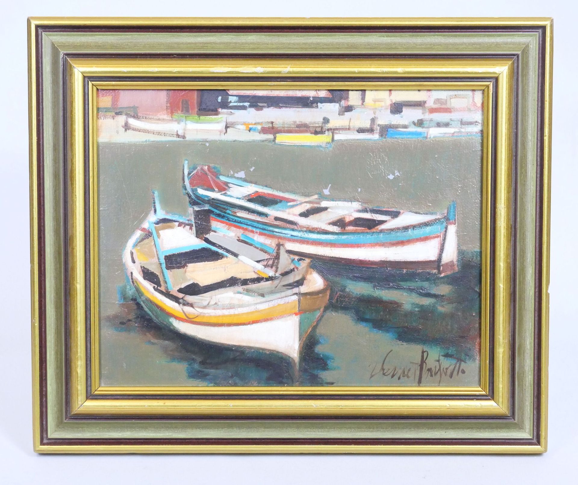 Null Robert VERNET-BONFORT (1934)
"Villefranche的船只"。
布面油画，右下方有签名，背面有会签和标题
(缺失)
尺&hellip;