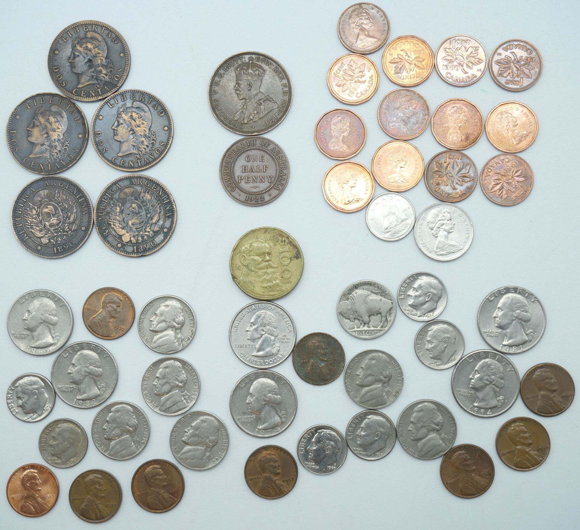 Null 一套59枚的美洲和澳大利亚硬币。

5-阿根廷：5-Dos Centavos 1890, 1891 & 1893。

2- 澳大利亚：1913年1个一&hellip;