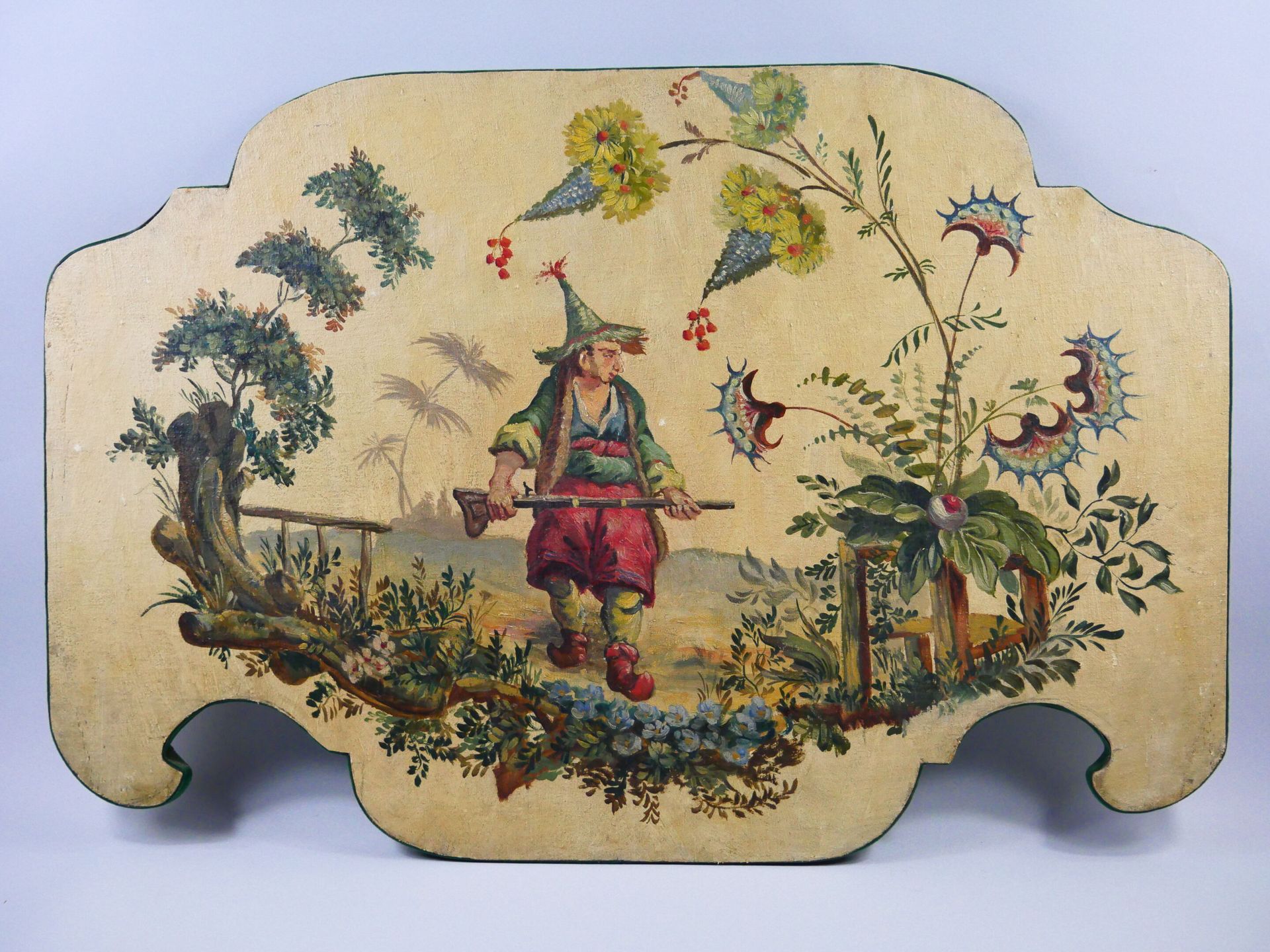 Null 在18世纪的品味中 
猎人和女士散步 
两幅油画在花和叶子的框架中。可能是两个木门顶。 
尺寸：56 x 77厘米和56 x 83.5厘米

领取拍品&hellip;